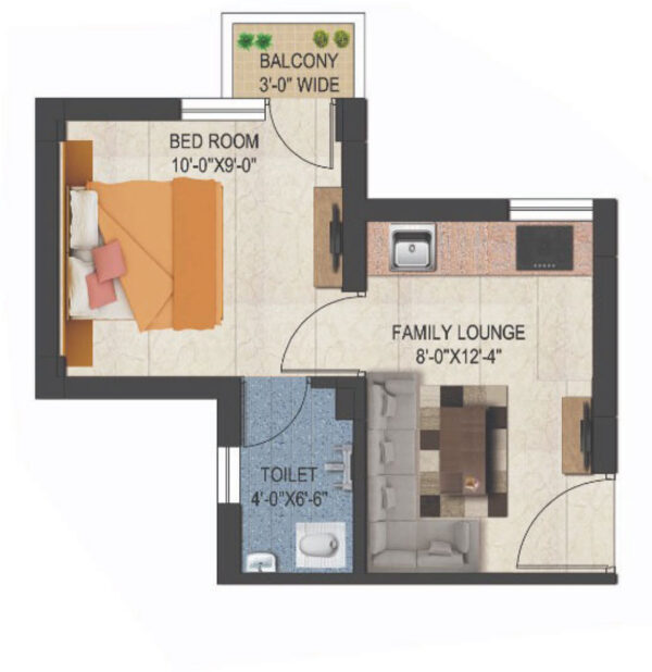 1 BHK (E1 Tower)